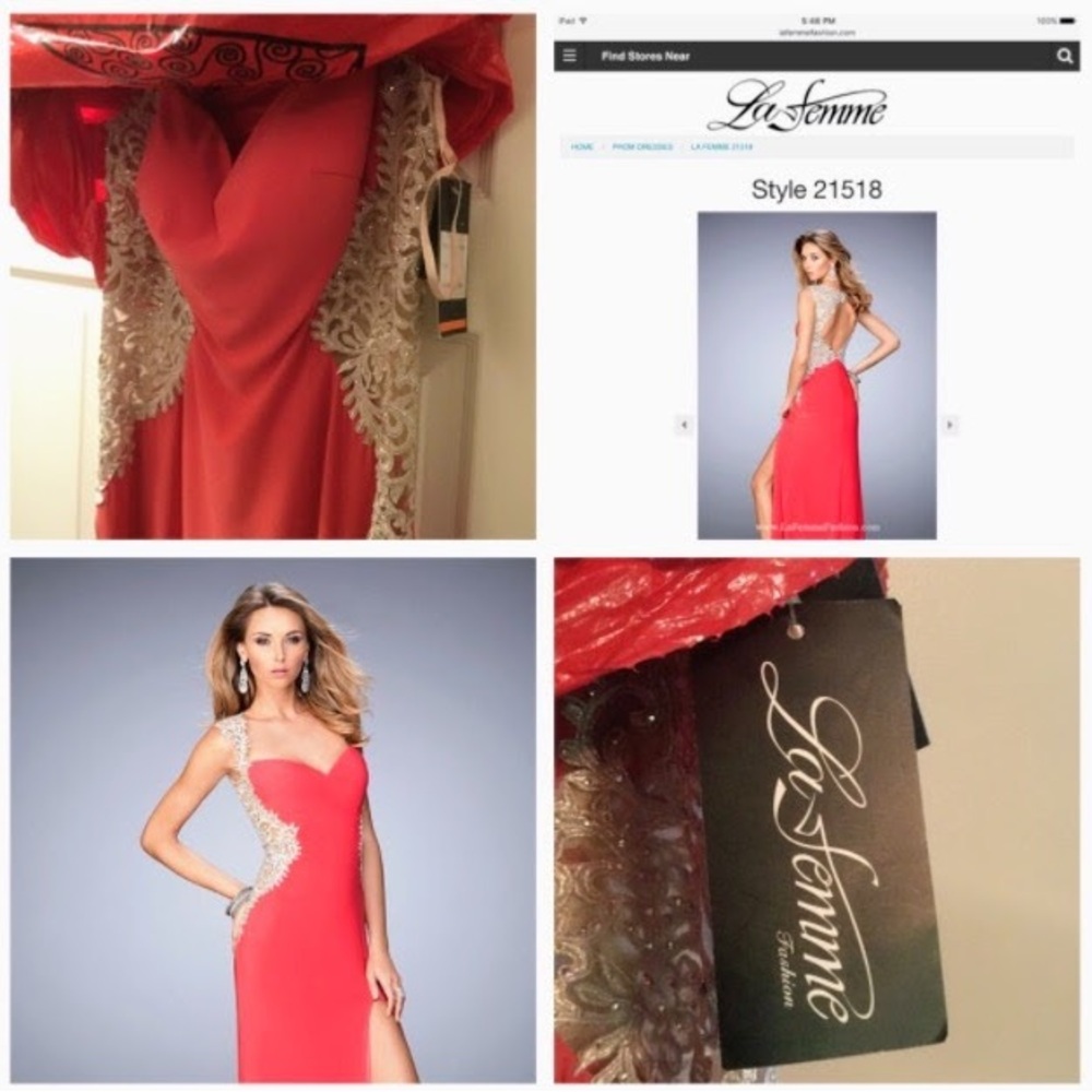 Red Maxi Evening Dress with Cream Lace Accents - Picture 5 of 5